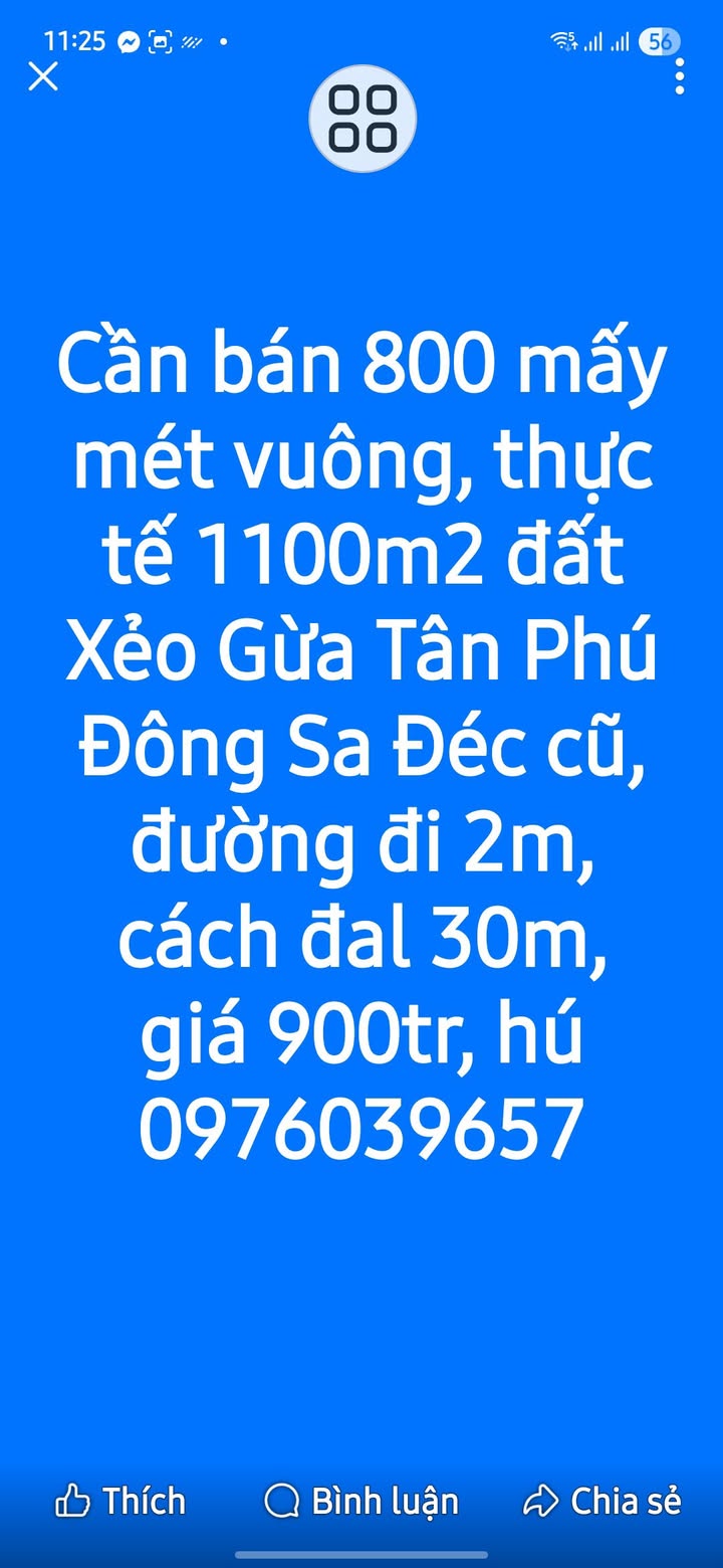 Đất Xẻo Gừa, Tân Phú Đông, Sa Đéc 1100m² giá 900 triệu - Cơ hội đầu tư lý tưởng!