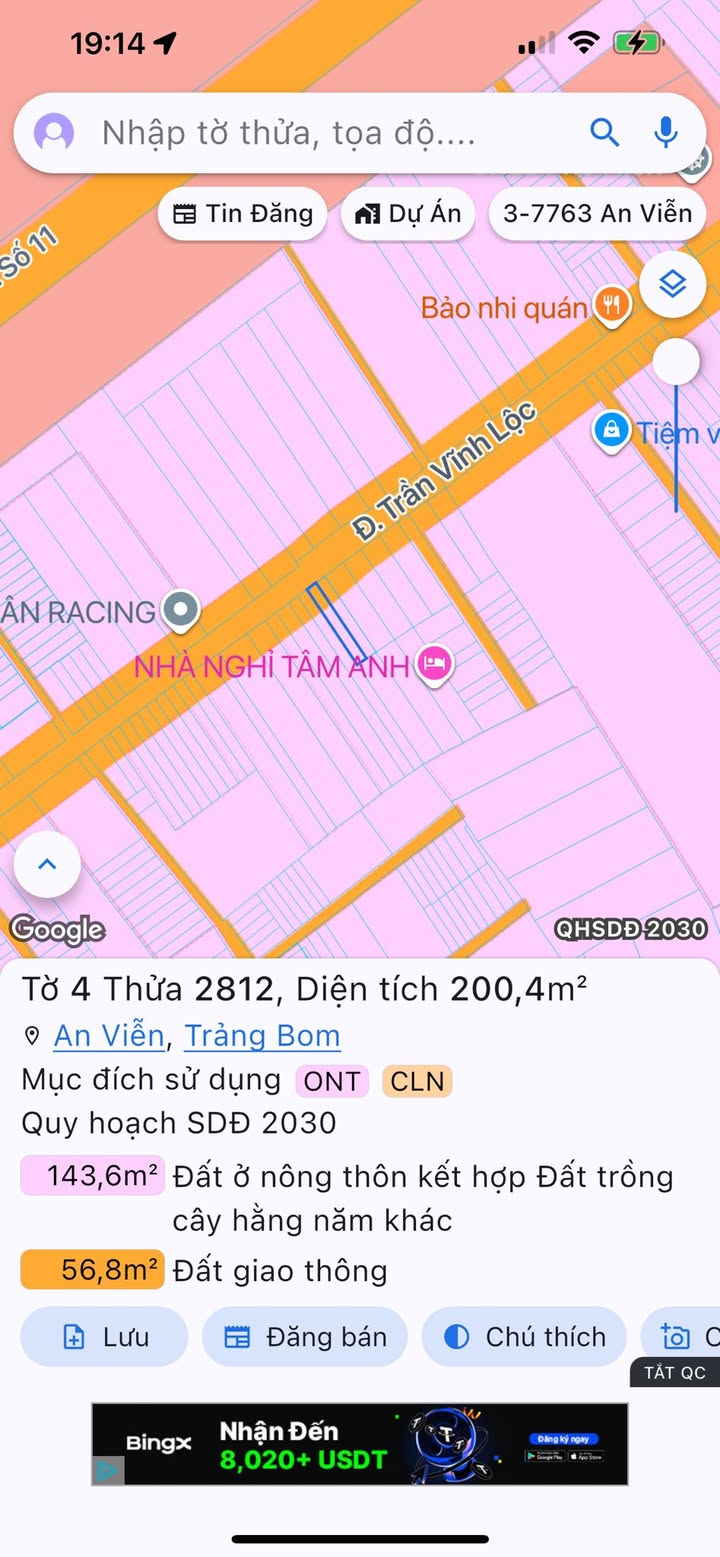 Đất nền mặt tiền Trần Vĩnh Lộc, An Viễn 200m² giá 3 tỷ - Cơ hội kinh doanh vàng!