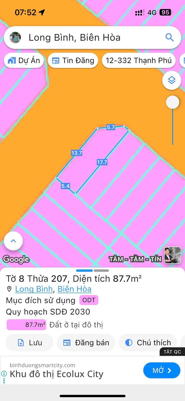 Đất nền Khu Tái Định Cư Long Bình 95.58m² giá 3.1 tỷ - Cơ hội đầu tư tuyệt vời!