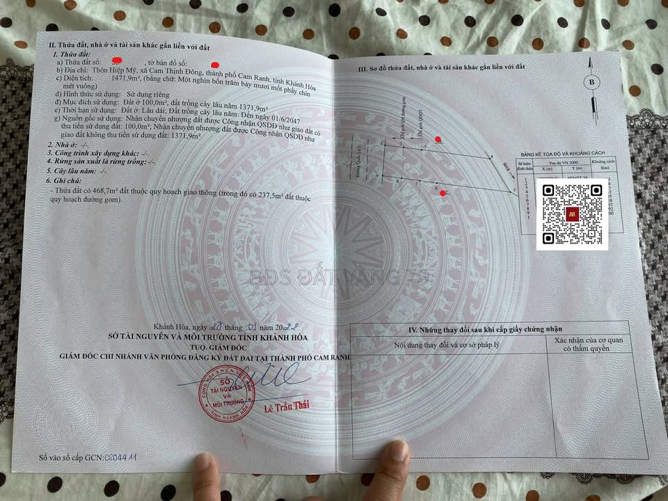 Lô đất mặt tiền Quốc Lộ 1A Cam Ranh 1471m² giá 1 tỷ - Cơ hội đầu tư hiếm có!