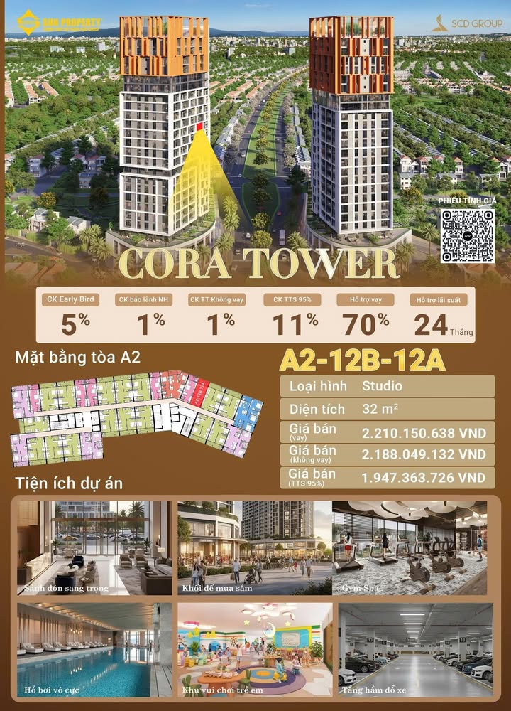 Căn hộ Studio Cora Tower Đà Nẵng 32m² giá chỉ 1.947 tỷ - Cơ hội đầu tư cực tốt!