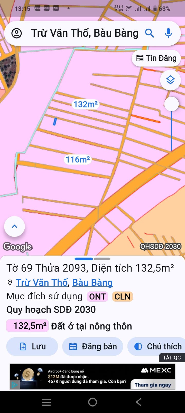 Đất nền Trừ Văn Thố Bàu Bàng 135m² giá 600 triệu - Đầu tư sinh lời ngay!