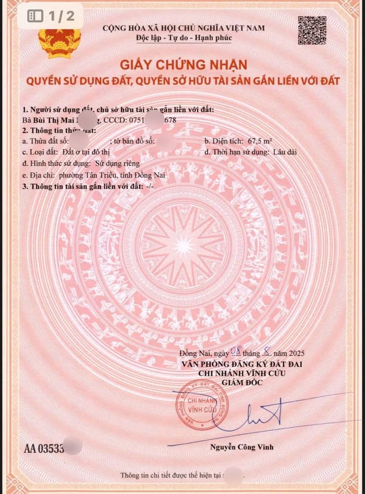 Đất thổ cư 67,5m² Nguyễn Ái Quốc giá 2.35 tỷ - Sổ hồng chính chủ