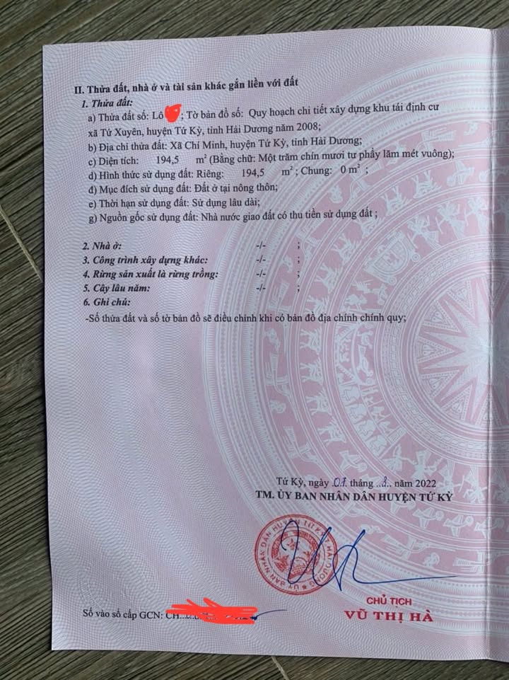 Biệt thự khu tái định cư Làng Vực 194m² giá 2 tỷ - Hướng Bắc, mặt tiền rộng 15m!