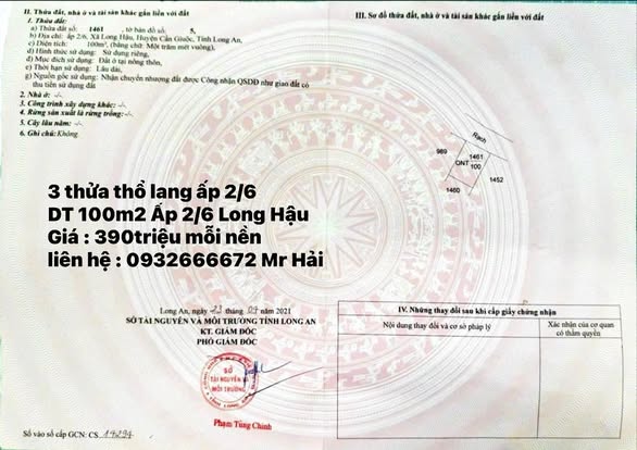 Đất thổ cư 100m² tại Ấp 2/6 Long Hậu giá 390 triệu - Cơ hội đầu tư tốt!