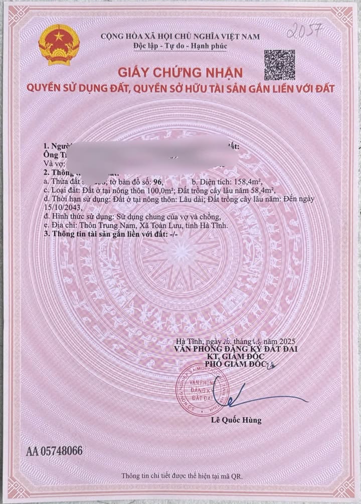 Đất nền Toàn Lưu, Can Lộc 158m² giá 1.25 tỷ - Cơ hội đầu tư tuyệt vời!