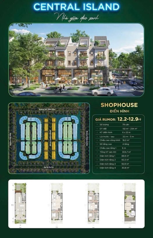 Shophouse Đảo - Central Island Vinh 183m² giá 12.9 tỷ - Tâm điểm giao thương đắt giá!
