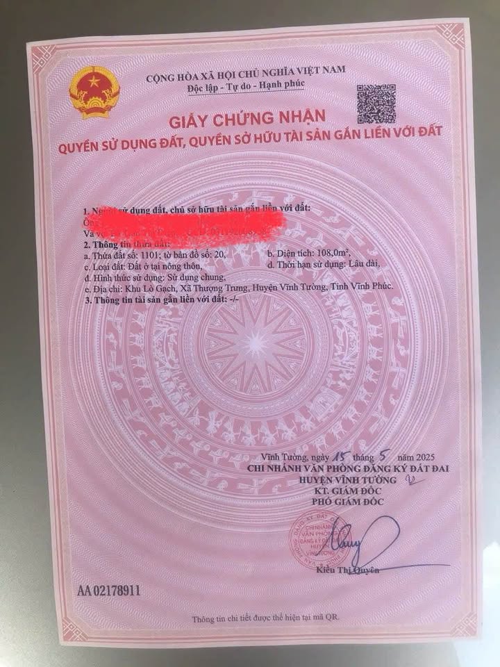 Đất đấu giá dãy A31 Khu Lò Gạch - Vĩnh Tường 108m² giá 1.93 tỷ - Pháp lý chuẩn, cơ hội đầu tư tốt!