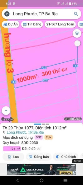 Đất nền Hương Lộ 3 Bà Rịa 1000m² giá 5.5 tỷ - Sổ đỏ chính chủ