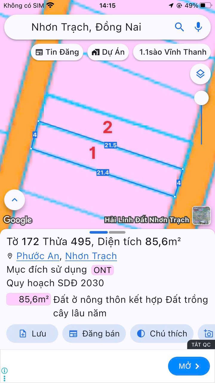 Đất nền Vĩnh Thanh Nhơn Trạch 87.2m² giá 1.6 tỷ - Đất 2 mặt tiền siêu đẹp!