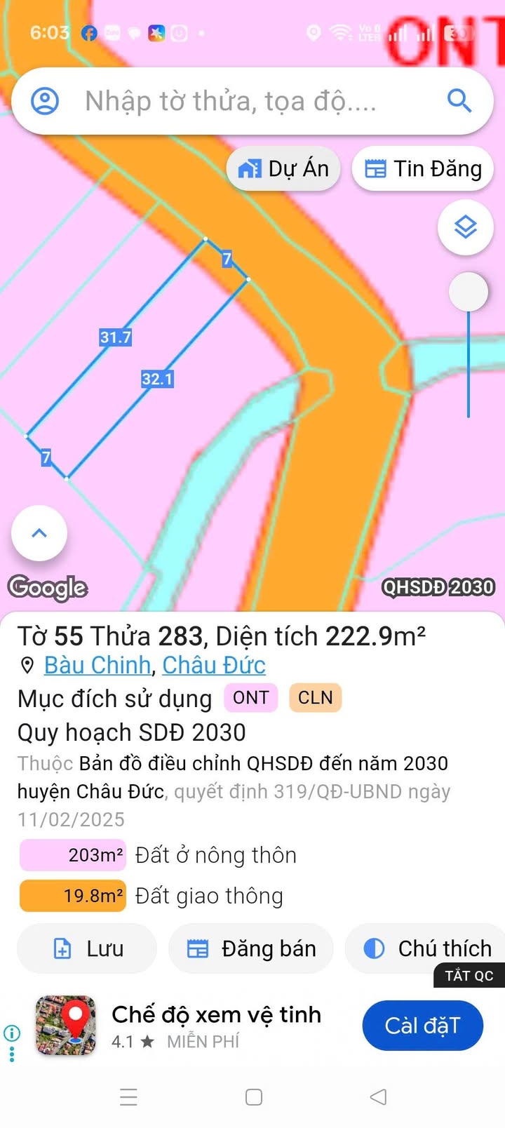 Đất thổ cư Bàu Chinh, Châu Đức 224m² giá 670 triệu - Cơ hội vàng đầu tư!