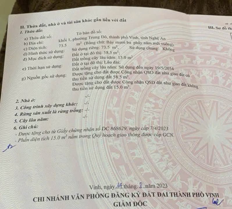 Nhà cấp 4 khối 1 Trung Đô, TP Vinh 73.5m² giá 3.26 tỷ - Chính chủ bán gấp!