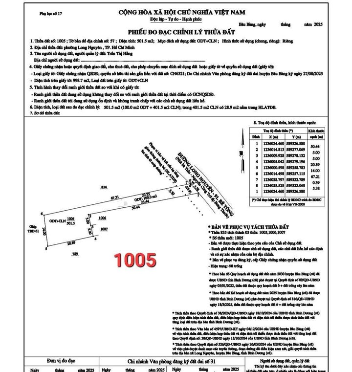 Đất nền Long Nguyên, Bình Tân 500m² giá 850 triệu - Cơ hội đầu tư sinh lời