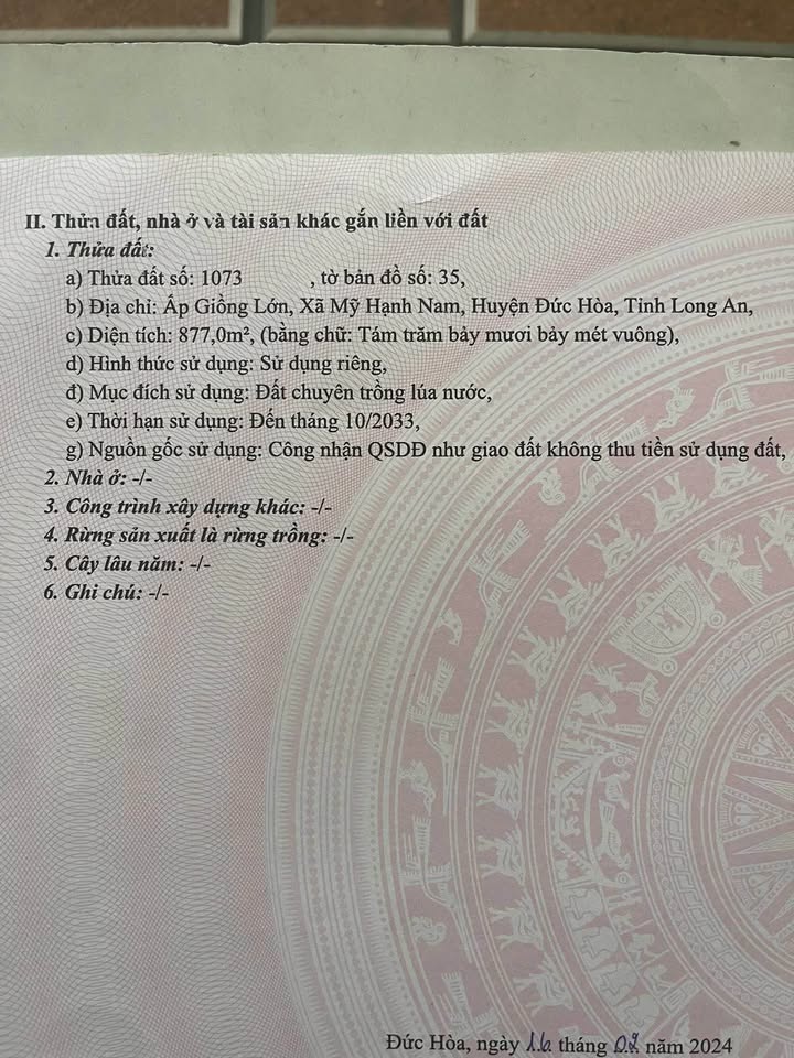 Đất nền 840m² tại Mỹ Hạnh Nam giá 1.3 tỷ - Đường xe tải thông thoáng!