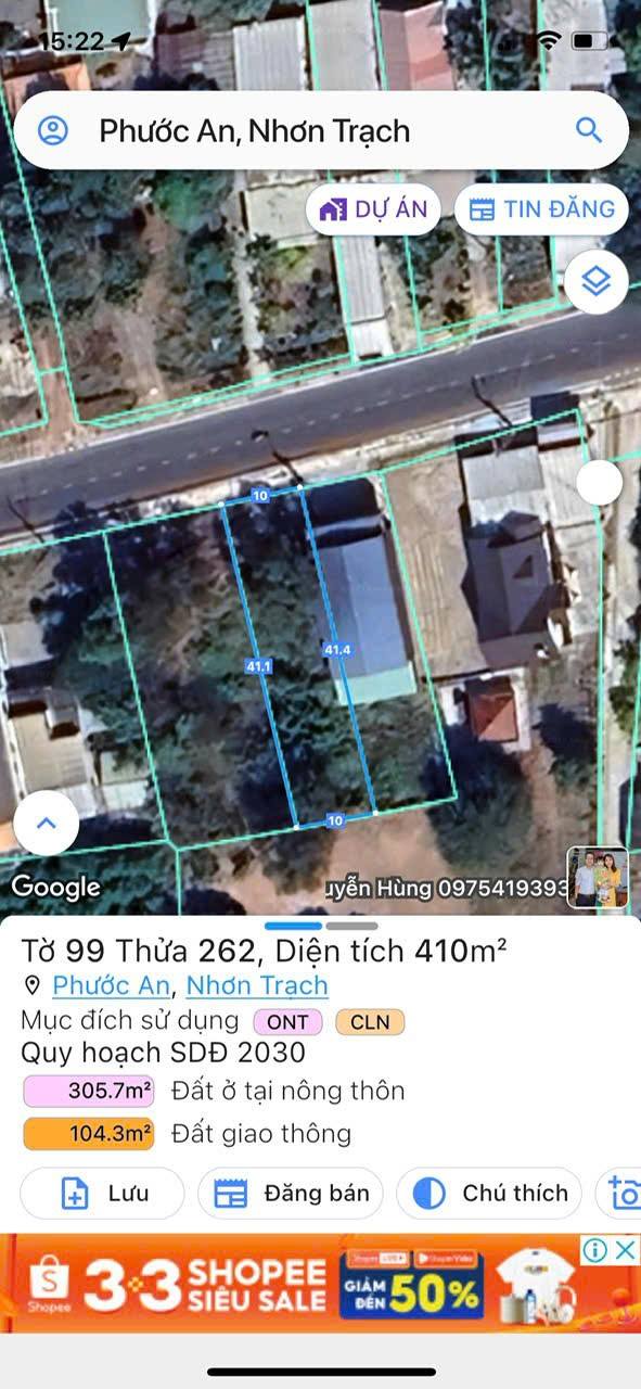 Đất mặt tiền Hùng Vương, xã Phước An, Nhơn Trạch 410m² giá 6.7 tỷ - Cơ hội đầu tư tuyệt vời!