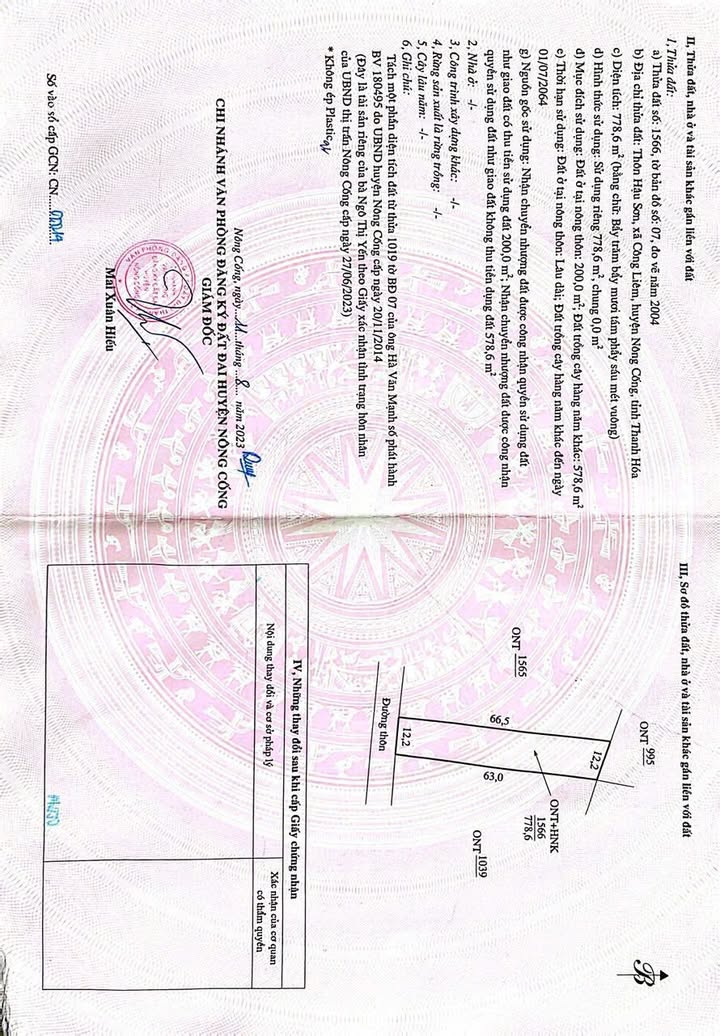 Đất nền thôn Hậu Sơn, xã Công Liêm, huyện Nông Cống 793m² giá chỉ 1.1 tỷ - Cơ hội đầu tư hiếm có!