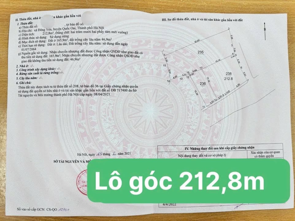 Đất kinh doanh Phú Cát Quốc Oai 212m² giá 6.486 tỷ - Vị trí sầm uất, tiềm năng lớn!