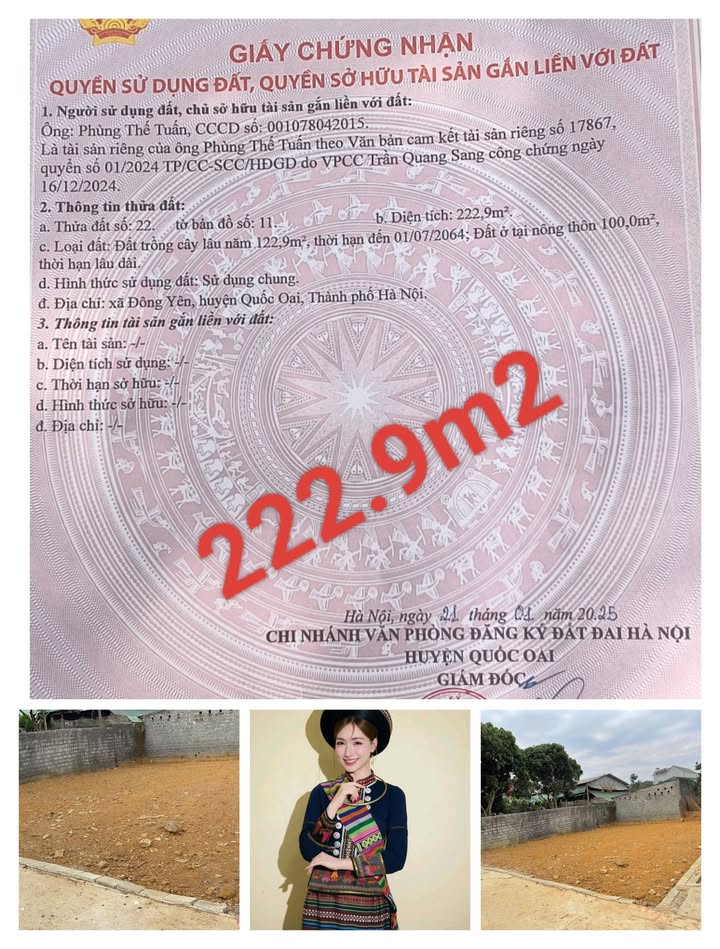 Đất nền Phú Cát, Quốc Oai 222.9m² giá chỉ 2.35 tỷ - Cơ hội đầu tư hiếm có!