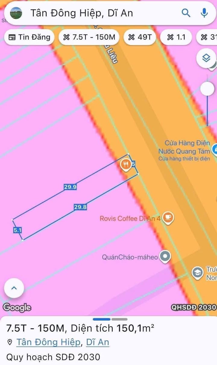 Đất mặt tiền đường Chiêu Liêu Dĩ An 150m² giá 7.5 tỷ - Đầu tư sinh lời ngay!