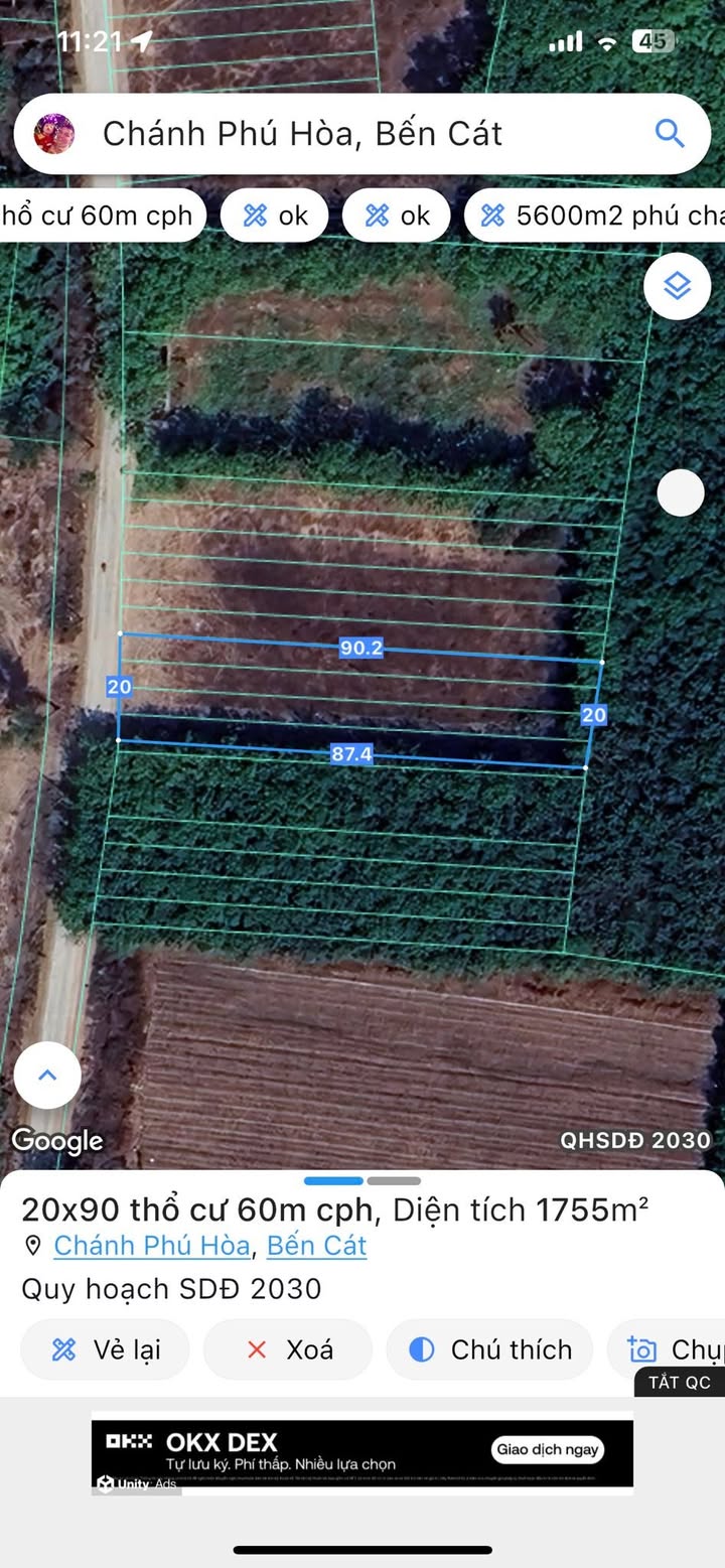 Đất thổ cư Chánh Phú Hòa 1800m² giá 6.5 tỷ - Đường nhựa 7m thông thoáng!