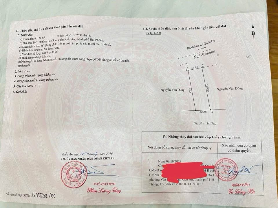 Đất nền chính chủ tại Ngõ 51 Lê Quốc Uy, Kiến An 46m² - Giá chỉ 1.35 tỷ!