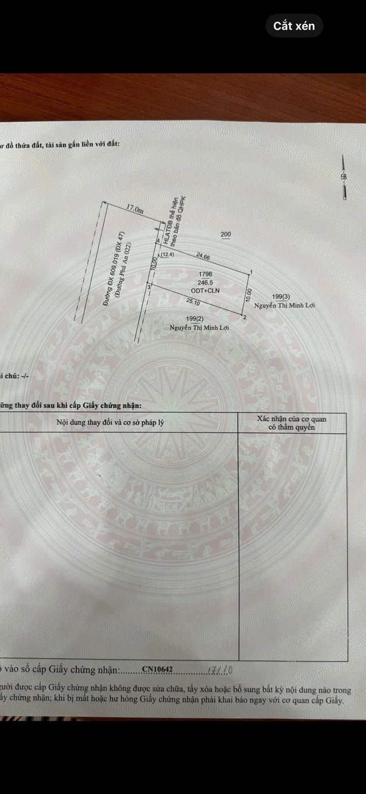 Đất nền Phú An, Bến Cát 250m² giá 2.55 tỷ - Vị trí đẹp, giao thông thuận lợi!