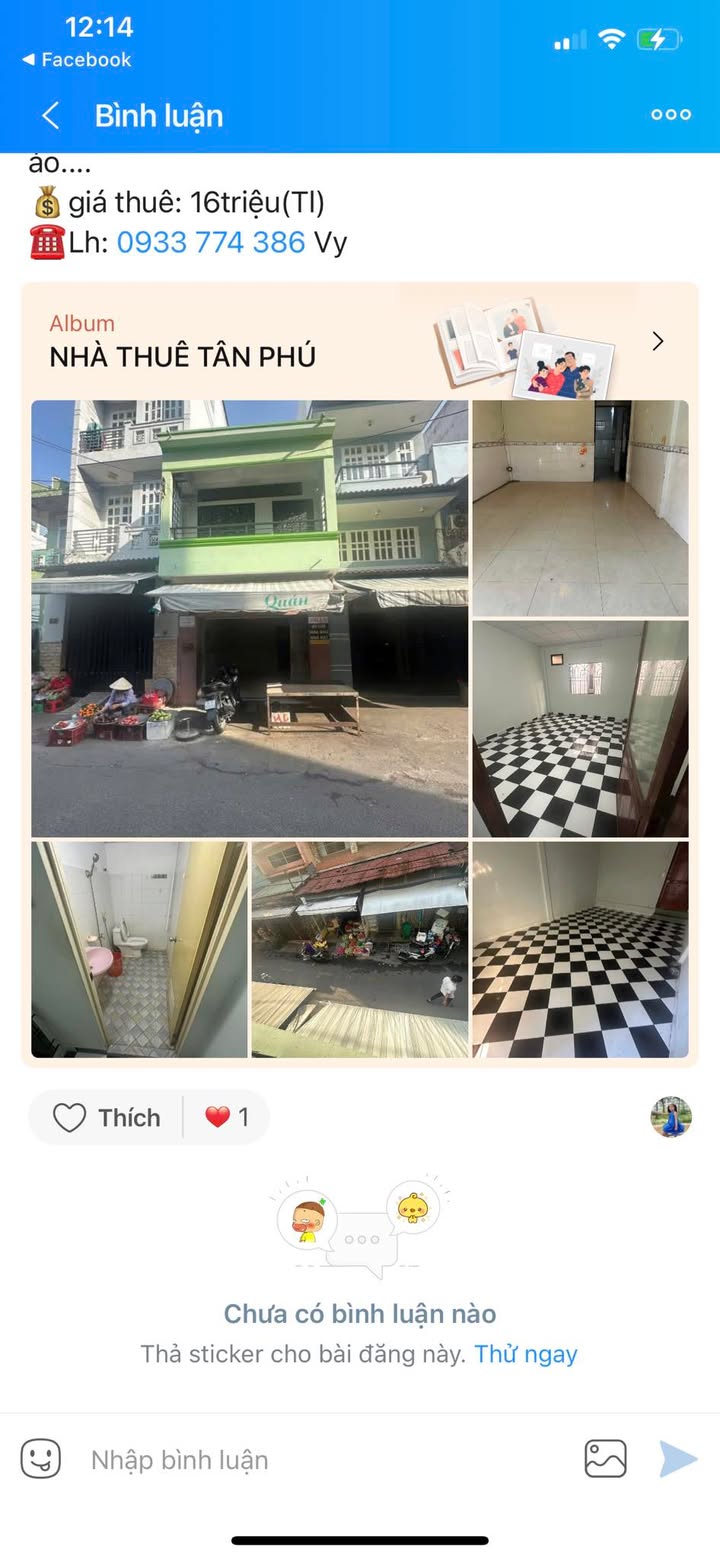 Nhà cho thuê mặt tiền kinh doanh Chợ Trần Văn Cẩn, 60m² giá 16 triệu - Phù hợp mọi loại hình kinh doanh!