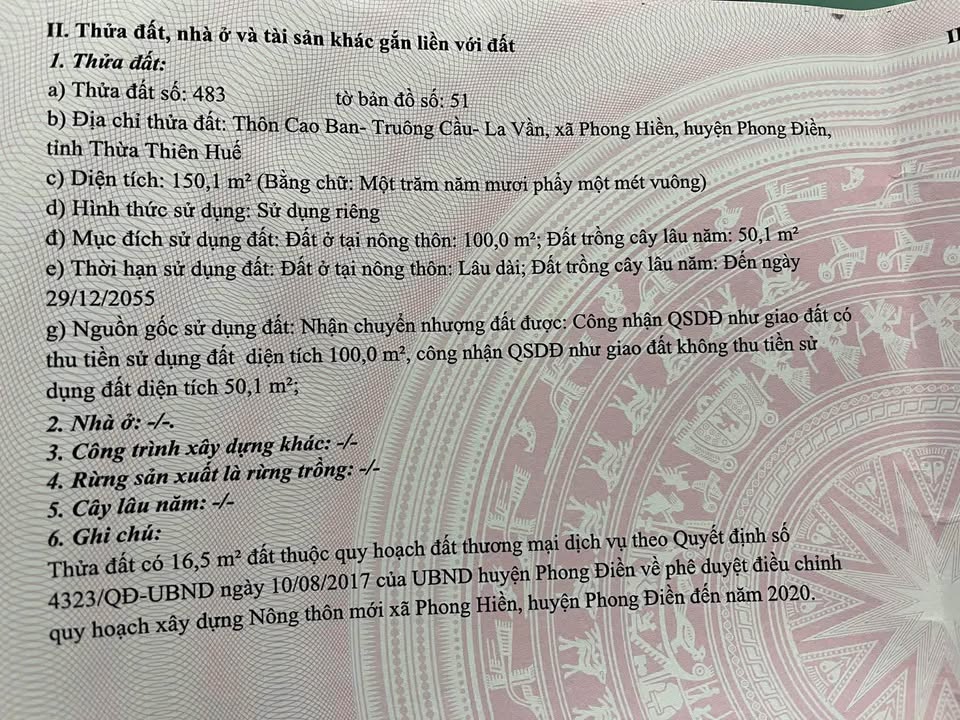 Đất nền Phong Hiền, Huế 150,1m² giá 500 triệu - Cắt lỗ nhanh!