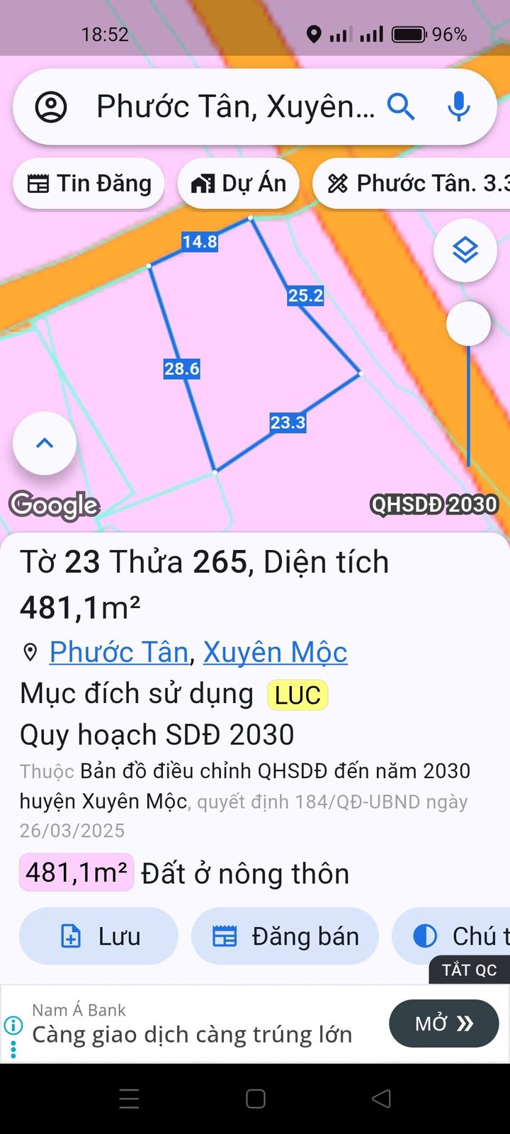 Đất nền Phước Tân, Huyện Xuyên Mộc 481m² giá 3.5 tỷ - Vị trí đắc địa gần biển Hồ Tràm!
