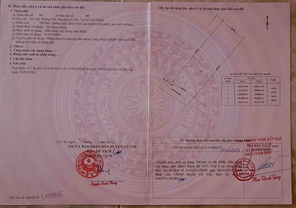 Đất Tân Thông Hội, Củ Chi 769m² giá 6.2 tỷ - Mặt tiền đường xe tải thuận lợi!