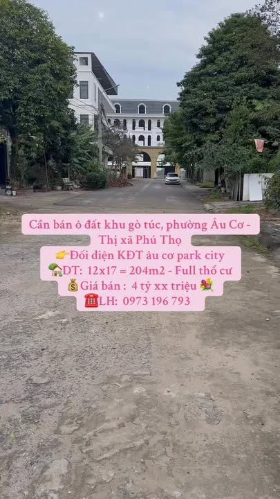 Đất nền Âu Cơ, Phú Thọ 204m² giá 4 tỷ - Đã có sổ hồng chính chủ!
