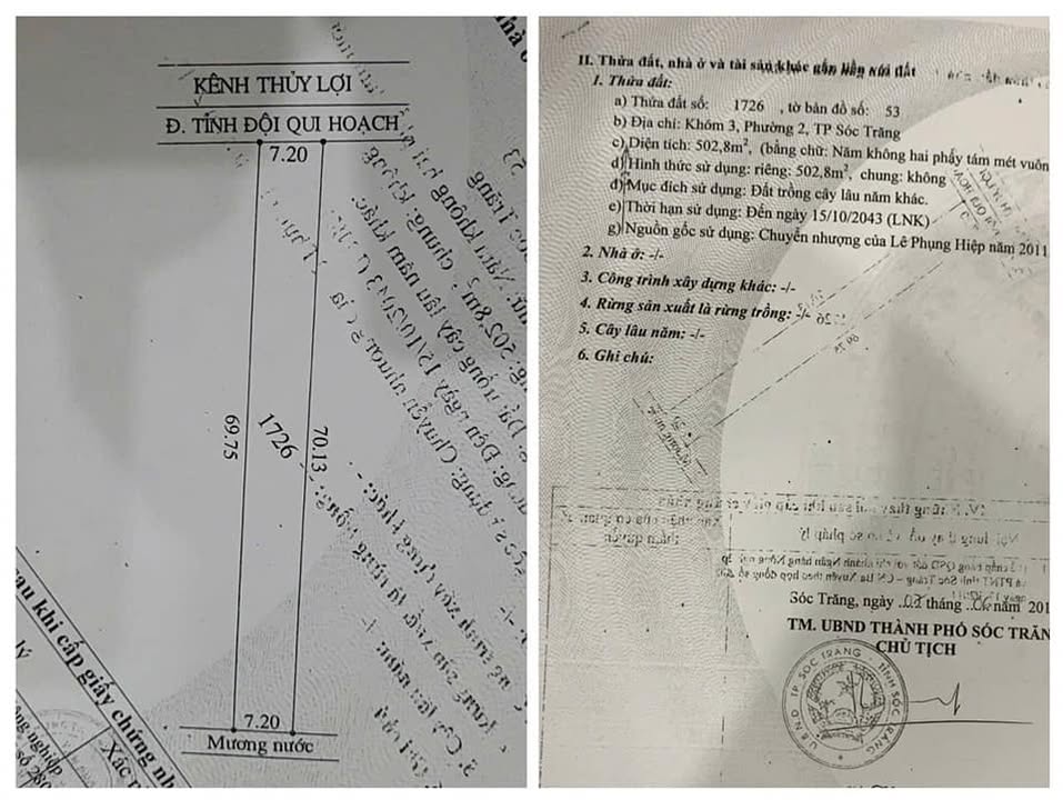 Đất nền vườn Khóm 3, P2 Sóc Trăng 502m² giá 800 triệu - Bán gấp!