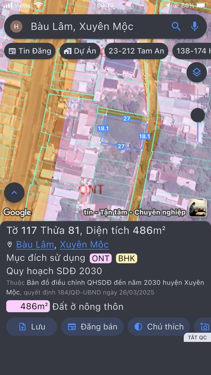 Đất nền Bầu Lâm Xuyên Mộc 486m² giá 3.5 tỷ - Đường nhựa thông thoáng!