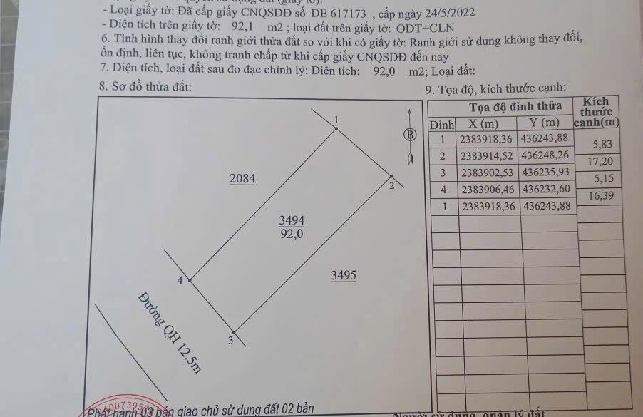 Đất thổ cư Hương Sơn 92m² giá 1 tỷ - Vị trí không lo ngập lụt!