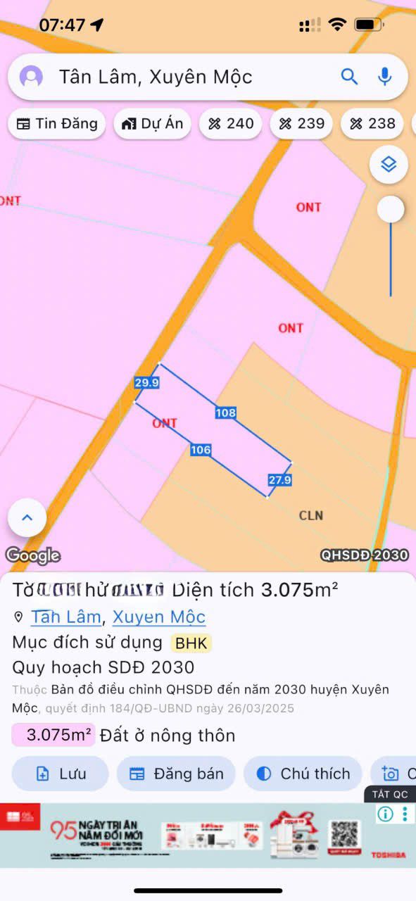 Đất mặt tiền xã Bàu Lâm, Xuyên Mộc 3132m² giá chỉ 1.75 tỷ - Cơ hội đầu tư hấp dẫn!