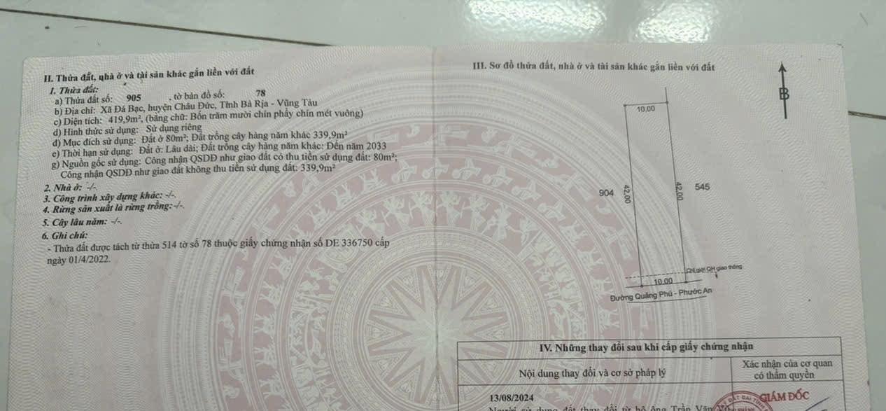 Đất nền Đá Bạc, Châu Đức 428m² giá 3.55 tỷ - Cơ hội đầu tư sinh lời!