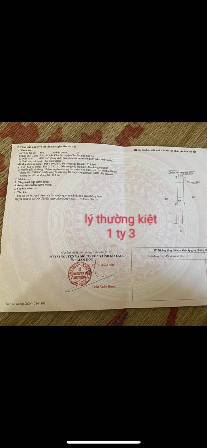 Đất nền Chư Sê, Gia Lai 350m² - Gần sân vận động, chợ Huế