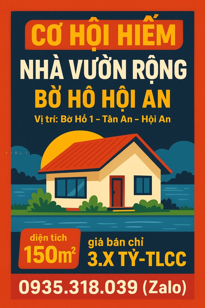 Nhà vườn 2 tầng Bờ Hồ Tân An Hội An 150m² giá 3 tỷ - Cơ hội đầu tư hấp dẫn!