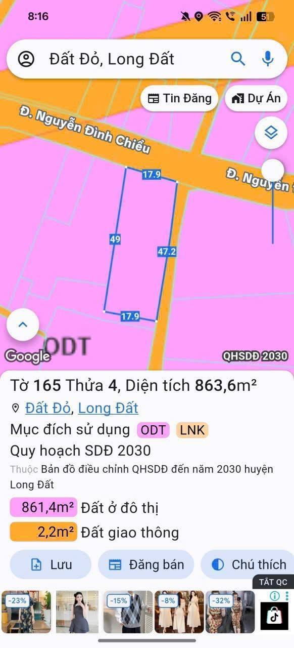 Đất nền góc 2 mặt tiền Nguyễn Đình Chiểu, Đất Đỏ 863m² chỉ 6 tỷ - Cơ hội đầu tư tuyệt vời!