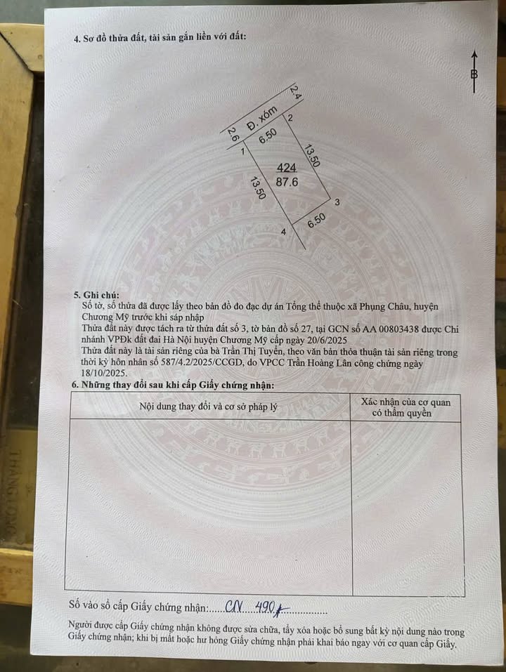 Đất Phụng Châu, Chương Mỹ 87m² giá 3 tỷ - Mặt tiền 6.5m, đường ô tô vào tận nơi!