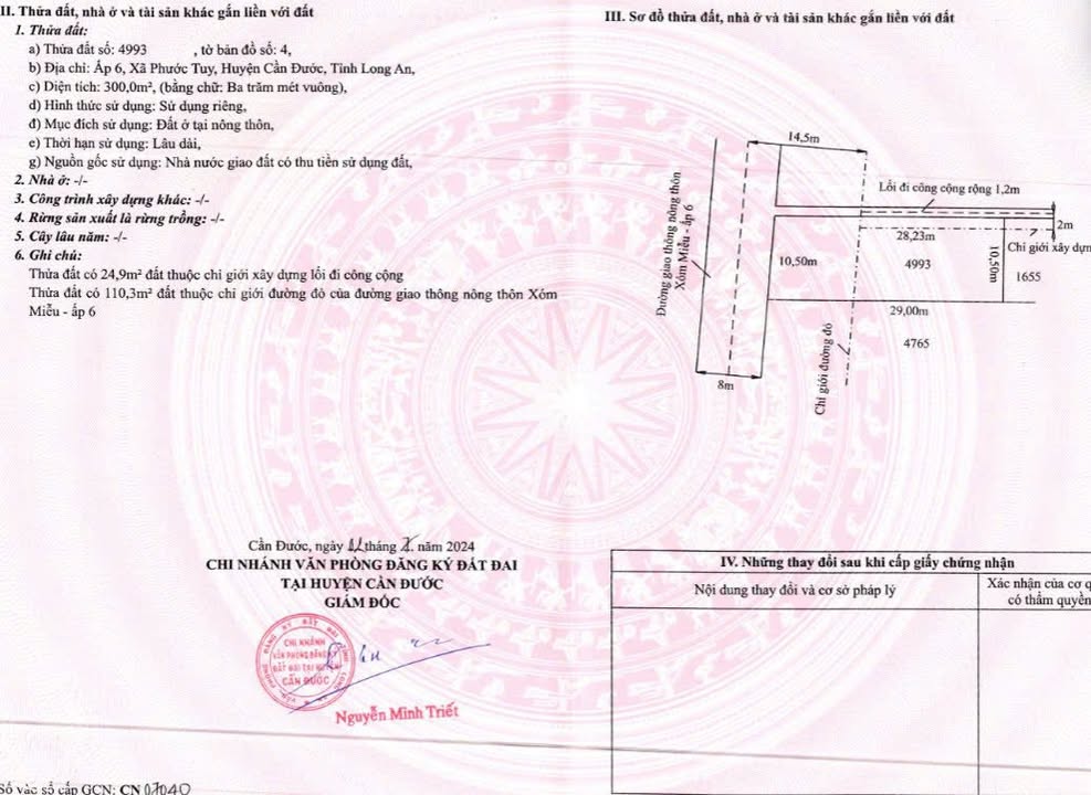 Đất thổ cư 2 mặt tiền tại ấp 6, xã Phước Tuy - Giá chỉ 2.2 tỷ