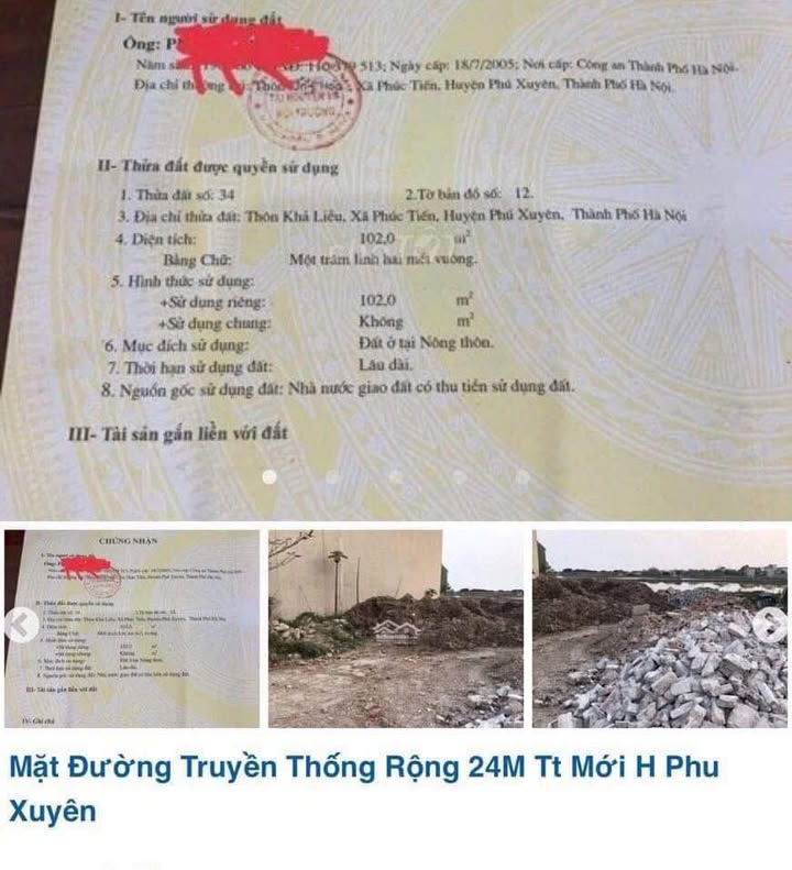 Đất thổ cư 130m² tại Thị trấn Phú Xuyên - Mặt tiền 40m, giá thỏa thuận!