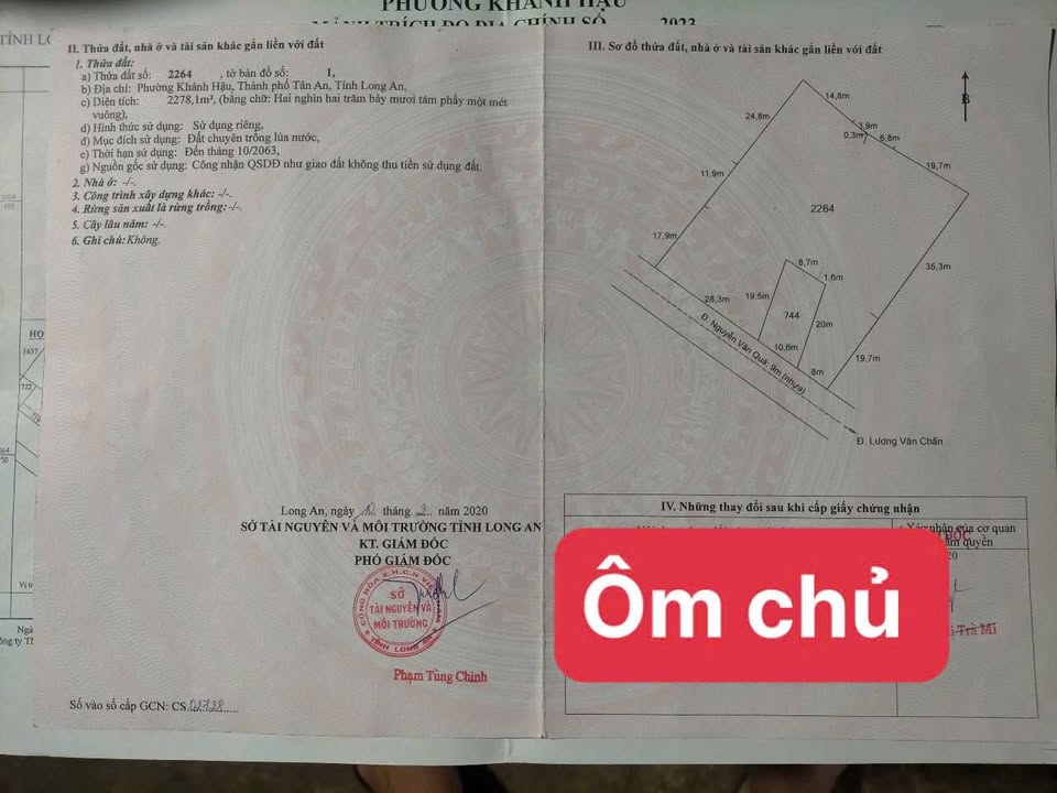 Đất thổ cư 200m² tại phường Khánh Hậu, Tân An - Giá 5.85 tỷ, Đầu tư sinh lời!