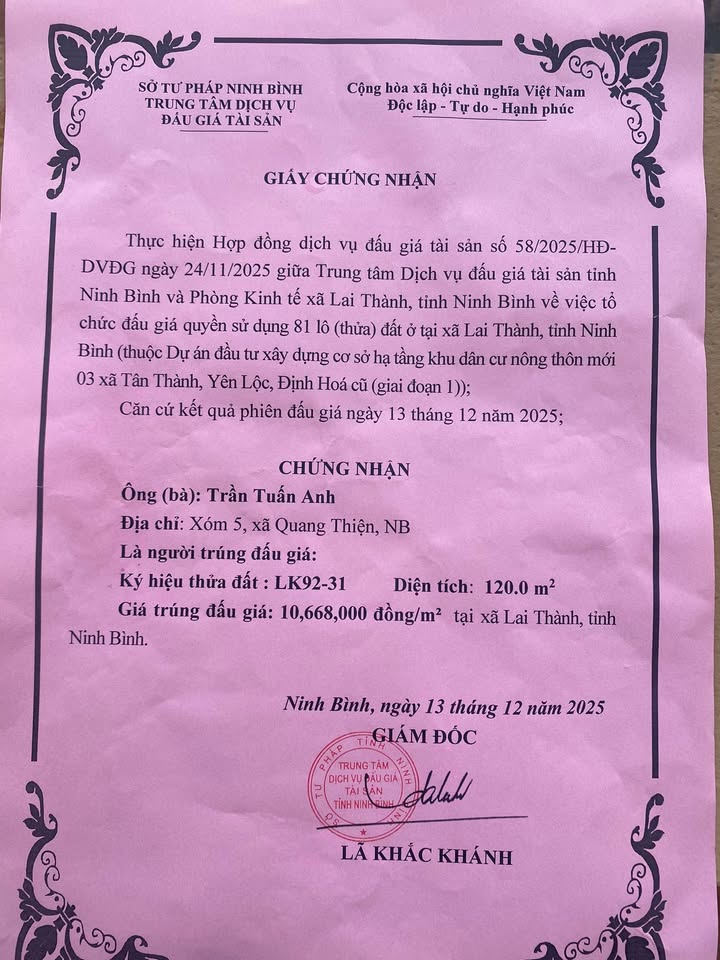 Đất nền LK92-31 Lai Thành Kim Sơn 120m² giá 1.38 tỷ - Cơ hội đầu tư hấp dẫn!