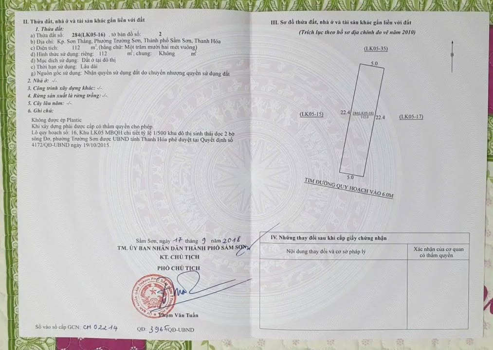 Đất nền khu đô thị ven sông Đơ, Trường Sơn, Sầm Sơn 112m² - Chính chủ cần bán gấp!