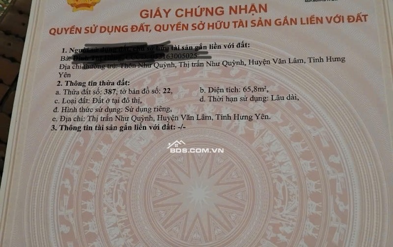 Đất nền Như Quỳnh 66m² giá chỉ 2.5 tỷ - Cắt lỗ nhanh chóng!