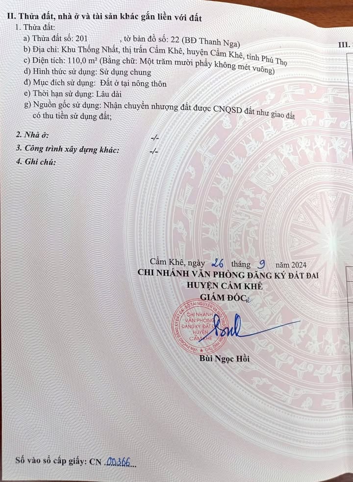 Đất thổ cư Cẩm Khê 110m² giá 1 tỷ - Đầu tư sinh lời ngay!