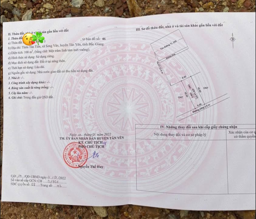 Đất nền liền kề tại Song Vân, Tân Yên, 108m² chỉ 3 tỷ - Đầu tư sinh lời ngay!