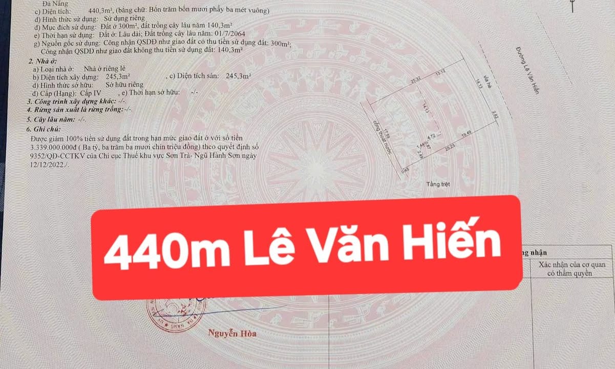 Đất nền đường Lê Văn Hiến, Mỹ An, Đà Nẵng 440m² giá 35 tỷ - Kinh doanh sầm uất!