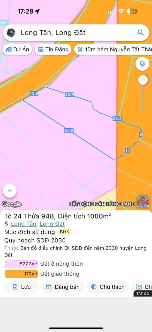 Đất nền Long Tân Đất Đỏ 1000m² giá 1.6 tỷ - Cơ hội đầu tư hấp dẫn!